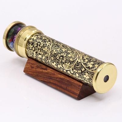 Handcrafted Etched Lacquered Brass Kaleidoscope with Oil Object Chamber – Classic Optical Collectible & Unique Gift for Someone Special