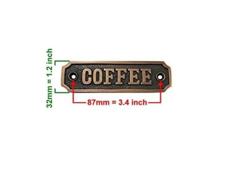 Vintage Brass “COFFEE” Sign Plate – Solid Cast Metal Label for Kitchen, Coffee Bar, Pantry, or Café Décor | Antique Finish Wall Plaque with Screws | Rustic Farmhouse Style Coffee Station Sign