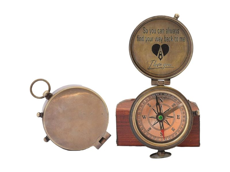 Engraved Brass Compass with “So You Can Always Find Your Way Back to Me” Quote | I Love You Compass in Wooden Box | Romantic Anniversary Gift for Husband, Boyfriend, Wife, Girlfriend, Traveler