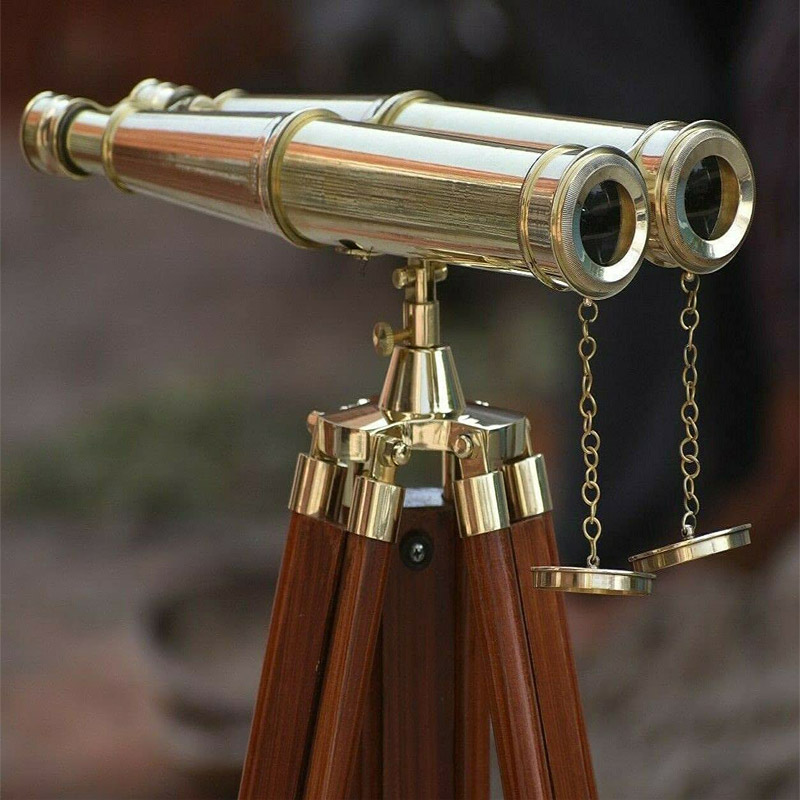 Nautical Brass Binocular Leather Antique Telescope with Floor Tripod Stand 18 Inches Telescope Nautical Home Decor Vintage Telescopes Vintage Replica Brass Nautical Telescope Spyglass and Collectible Decor