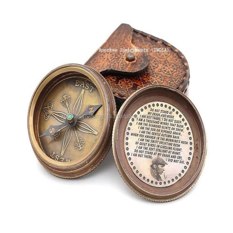 Vintage Directional Magnetic Compass for Navigation Brass Compass with Leather Case~ Sherlock Holmes