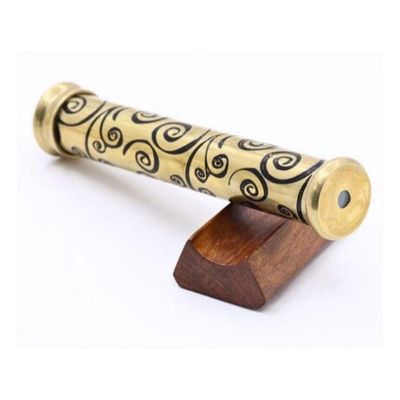 Handmade Brass Teleidoscope with Wooden Display Stand, Vintage Kaleidoscope for Adults, Unique Collectible & Gift Item
