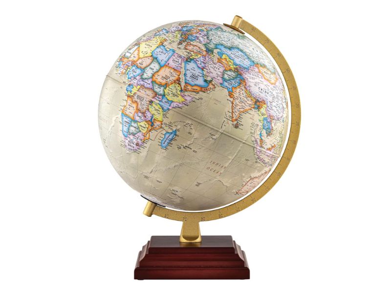 Vintage Decorative World Globe with Wooden Base & Brass Arc | 12-Inch Educational Desk Globe | Rotating Antique Style World Map | Office Study Home Decor Gift for Kids & Adults