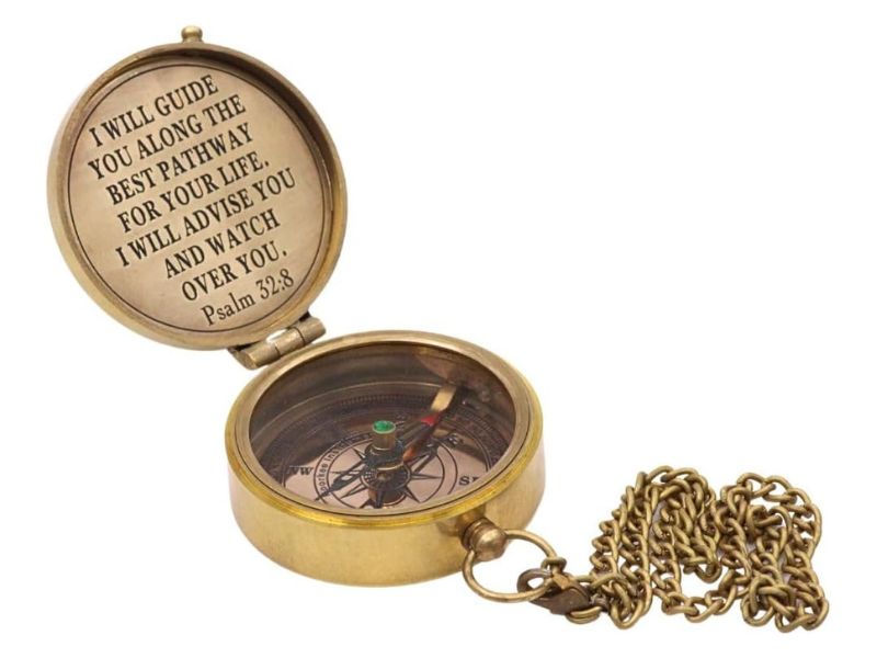 God’s Way Compass – Solid Brass Engraved Compass with Psalm 32:8 Scripture | Christian Gift for Boys & Girls | Baptism, First Communion, Confirmation, Catholic Gift for Men | Faith Keepsake Compass