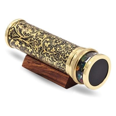 Handcrafted Giant Etched Brass Kaleidoscope – Antique Lacquered Optical Toy with Oil Object Chamber – Unique Home Décor Collectible &amp; Artistic Gift for Adults and Collectors