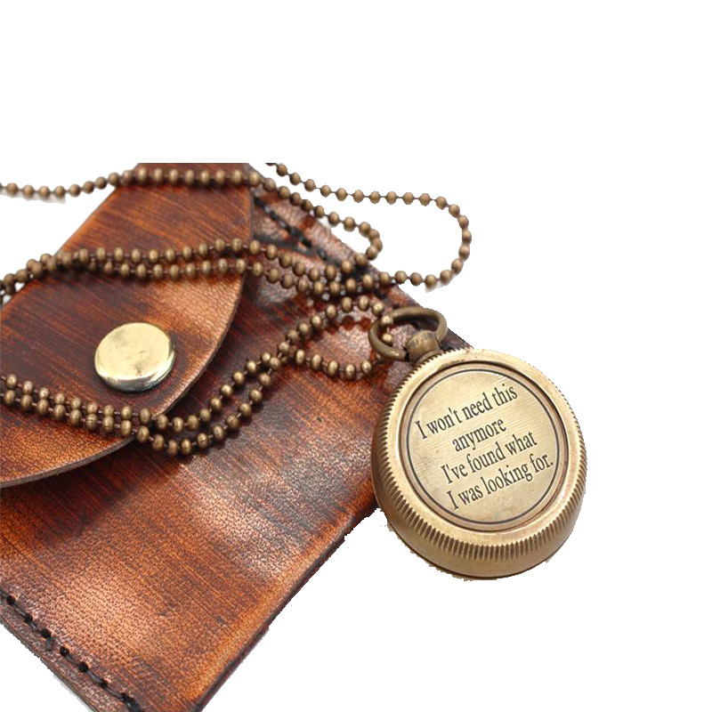 Antique Nautical Vintage Directional Magnetic Compass Engraved Quote Necklace with Leather Case 