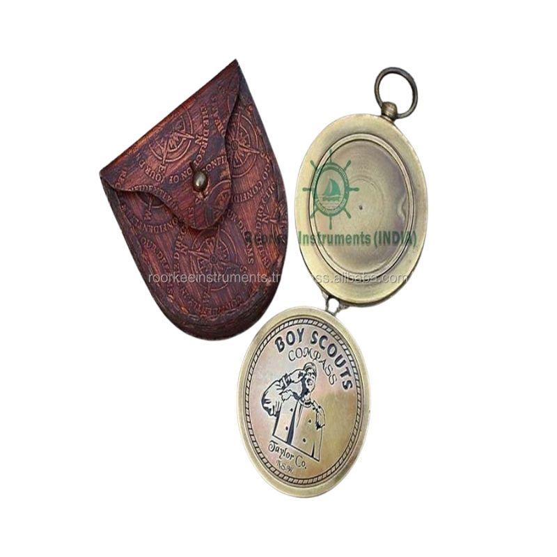 Personalized Engraved Magnetic brass compass American Boy Scouts Compass/Scout Oath w/Leather Carry Case
