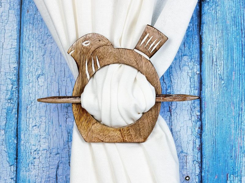 Handmade Wooden Bird Napkin Rings Set of 2 | Rustic Farmhouse Table Décor | Natural Mango Wood Bird-Shaped Napkin Holders for Dining, Wedding, or Holiday Table Settings