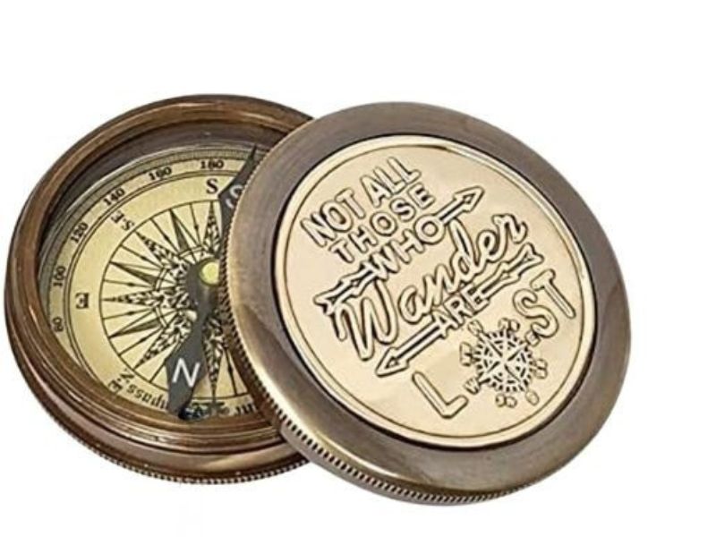 Vintage Brass Compass Engraved \'Not All Those Who Wander Are Lost\' with Handmade Leather Case – Inspirational Gift for Travelers, Adventure Lovers & Graduates
