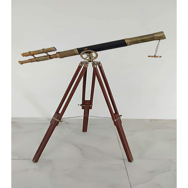 Maritime Brass Antique Double Barrel Designer Telescope with Wooden Tripod Floor Standing Telescopic Tripod Antique Finish Telescope, Victorian Telescope A Beautiful Nautical