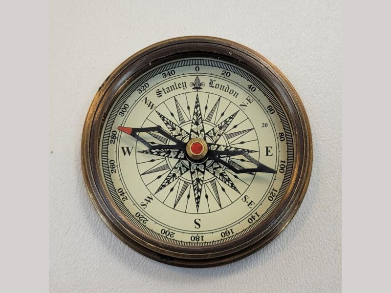 Personalized Religious Antique Brass Desk Compass in Wood Box with Laser Engraved Cross for Baptism, Confirmation, Missionary, Birthday Gifts