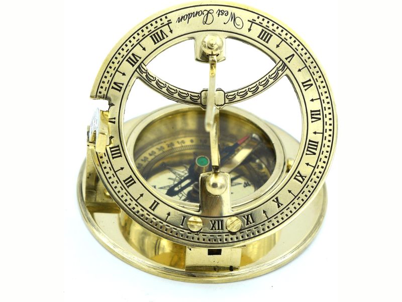 Brass Sundial Compass with Wooden Box | Antique Nautical Working Compass Engraved “West London” | Vintage Maritime Navigation Instrument | Collectible Gift for Explorer, Sailor &amp; Traveler