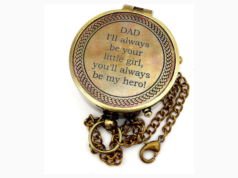 Dad I\'ll Always Be Your Little Girl Compass, Premium Handcrafted Brass Engraved Compass with Leather Case, Sentimental Gift for Father Dad from Daughter, Hero Quote Keepsake, Vintage Compass Gift