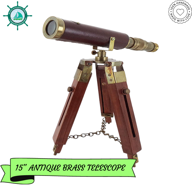 Brass Desk Telescope with Adjustable Wooden Tripod Spyglass Handmade Brass Telescope