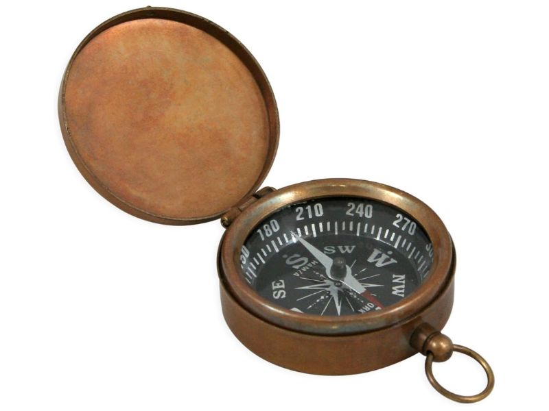 Antique Brass Pocket Compass with Hinged Lid – Vintage Bronze Finish Navigation Compass for Hiking, Camping, Outdoor Adventure & Gifts