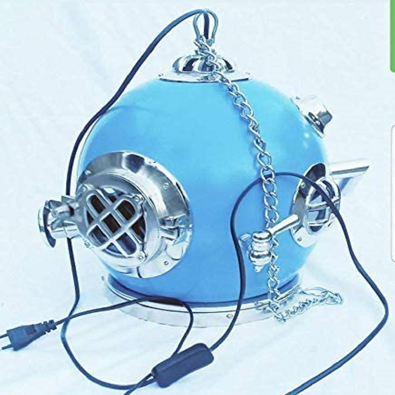 Vintage Diving Helmet Hanging Lamp Maritime Sea Navy Blue Antique Scuba Divers Helmet Replica