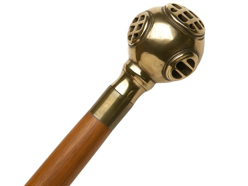 Antique Brass Diving Helmet Handle Walking Cane – Vintage Nautical Style Wooden Stick for Men & Women – Handcrafted Decorative Brass Handle Cane, Collectible Gift for Walking & Display