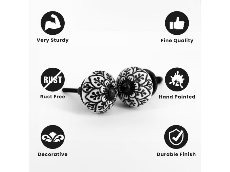 Handmade Spade Black & White Ceramic Knobs Set of 6 – Vintage Decorative Drawer Pulls for Kitchen Cabinets, Dressers & Cupboards | Modern Boho Furniture Handles & Wardrobe Door Knobs