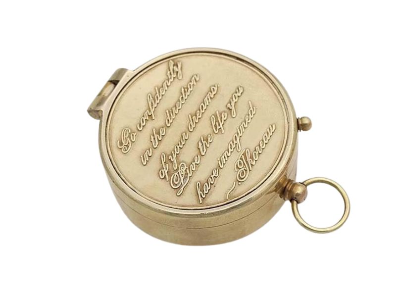Engraved Brass Compass with Leather Case – “Go Confidently in the Direction of Your Dreams” Thoreau Quote – Vintage Nautical Compass Gift for Graduation, Travel, or Retirement