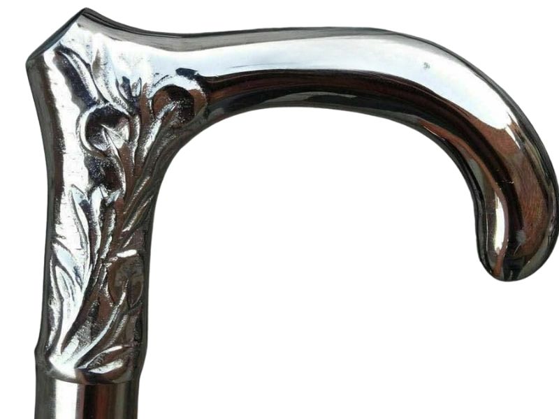 Elegant Brass Chrome Walking Cane with Floral Engraved Handle – Vintage Style Wooden Walking Stick for Men & Women – 37 Inch Collectible Mobility Aid & Gift Accessory