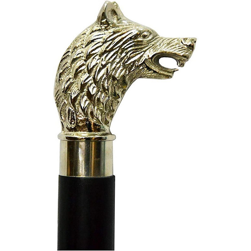 Wolf Head Brass Handle Walking Stick Design Vintage Victorian Walking Stick 37 inches Wooden Walking Cane Stick