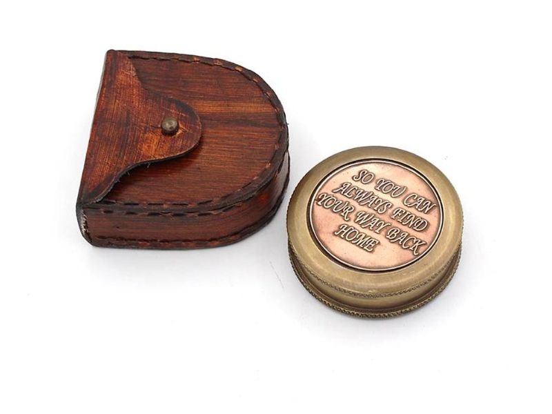 So You Can Always Find Your Way Back Home – Solid Brass Compass with Leather Case | Vintage Engraved Compass Gift for Husband, Son, Boyfriend, Anniversary, Graduation, or Valentine’s Day