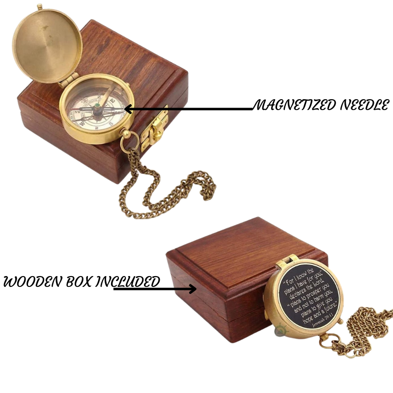 Solid Brass Directional Magnetic Compass with Wooden Box Antique Nautical Vintage Quote Engraved For I Know, Baptism Gifts