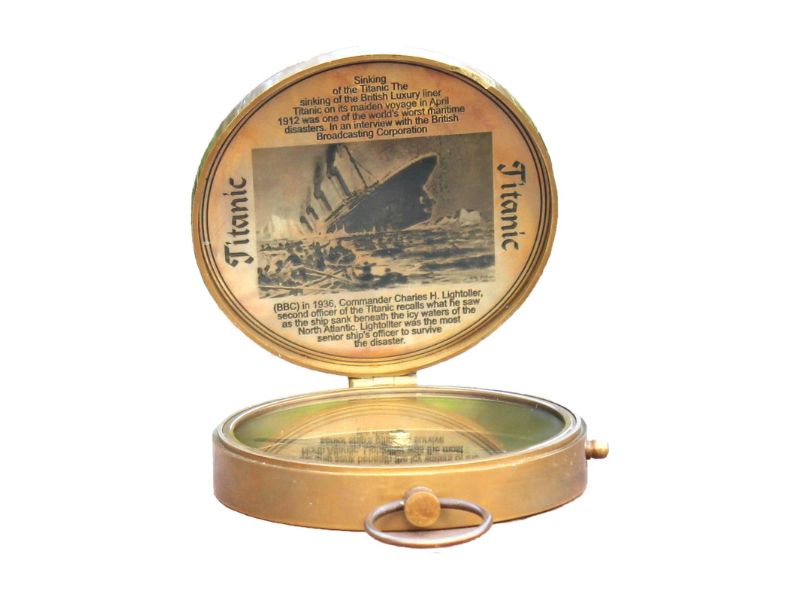 Authentic Antique Brass Titanic Compass with Lid | Vintage Maritime Magnetic Compass for Navigation & Home Decor | Nautical Sailor Gift, Directional Brass Compass, Maritime Collectible