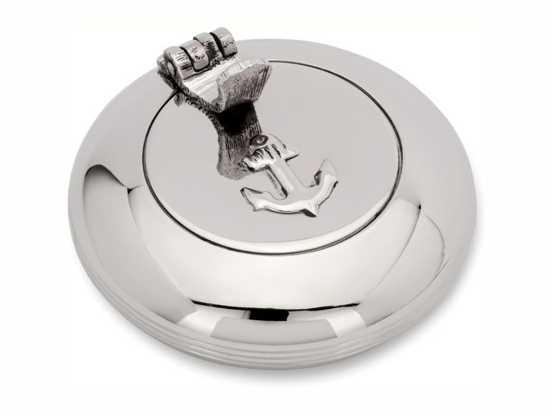 Nautical Anchor Ashtray | Polished Nickel Finish | Marine-Themed Windproof Ashtray with Lid | Decorative Tabletop Ashtray for Home, Office, Bar & Yacht Décor | Sailor & Coastal Gift