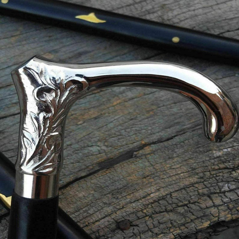 Antique Silver Brass Designer Head Handle Wooden Walking Cane Stick Gift Item
