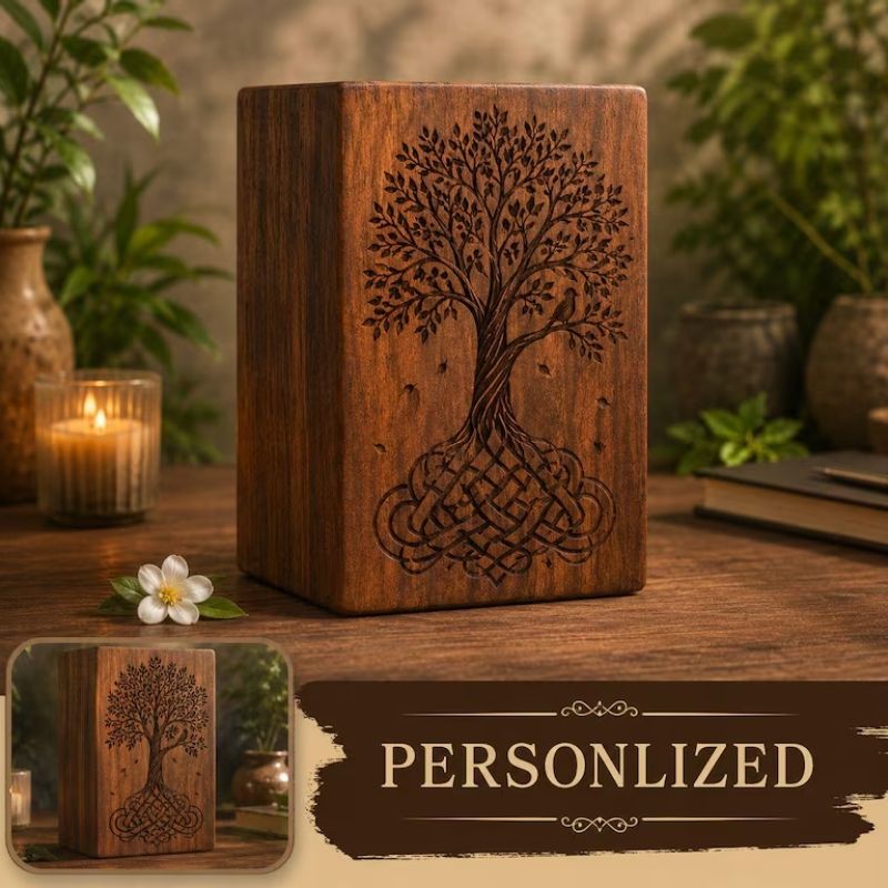 Lotus Tree Memorial Urn | Wooden Cremation Urn for Ashes | Custom Engraved Keepsake Box | Sympathy &amp;amp;amp;amp;amp;amp;amp;amp;amp; Remembrance Gift
