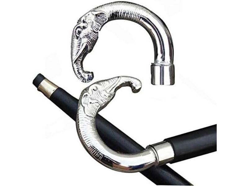 Vintage Elephant Handle Walking Cane – Solid Brass Curved Handle with Black Wooden Shaft – Handmade Decorative Walking Stick for Men & Women – 37 Inch Foldable Cane Gift