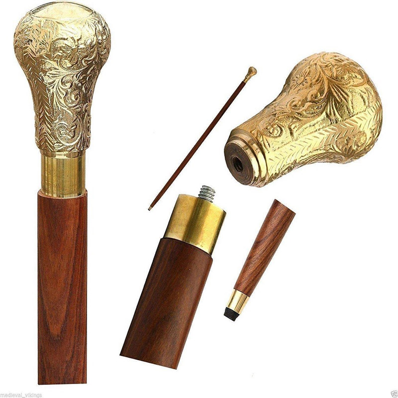 Roorkee Instruments Brass Handle 37 inches Sticks in Natural Wood Elegant Walking Cane