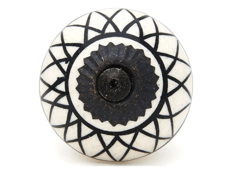 Black Lines Pattern Ceramic Drawer Knobs – Set of 12 Decorative Cabinet Pulls for Dresser, Wardrobe, Cupboard & Doors