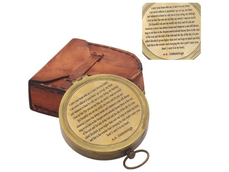 Vintage Brass Pocket Compass with Handmade Leather Case – E.E. Cubes Push Button Directional Magnetic Compass for Navigation, Camping, Hiking, Outdoor Adventure, Survival & Gift Use