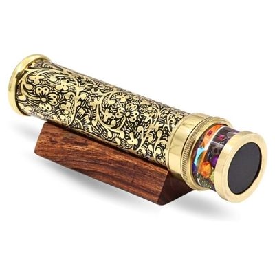 Handcrafted Etched Lacquered Brass Kaleidoscope with Oil Object Chamber – Classic Optical Collectible & Unique Gift for Someone Special