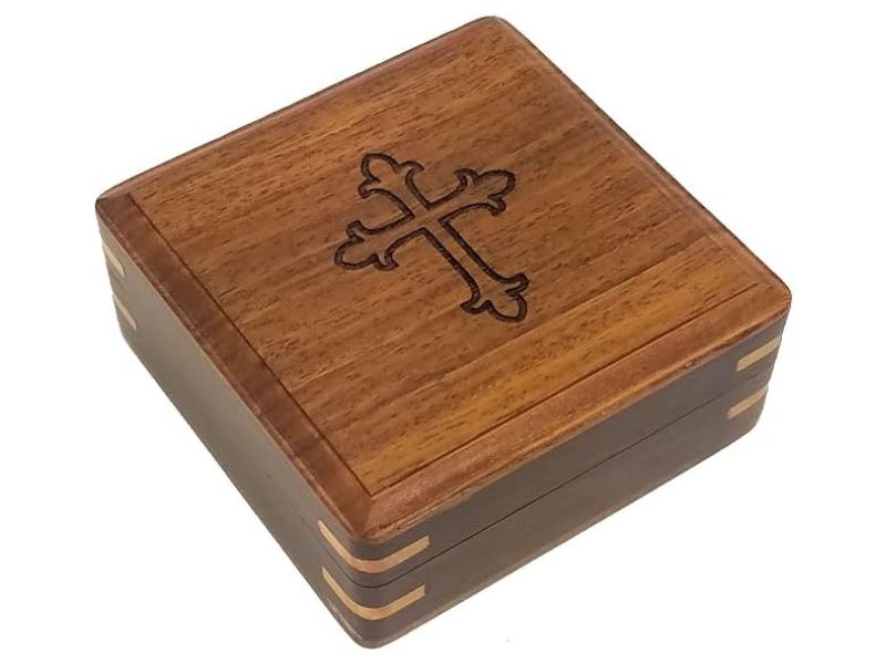 Personalized Religious Antique Brass Desk Compass in Wood Box with Laser Engraved Cross for Baptism, Confirmation, Missionary, Birthday Gifts