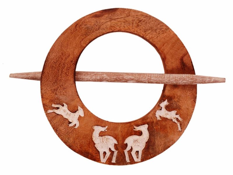 Purpledip Wooden Curtain Holder Tie Back Drape Clips \'Flying Deers\' – Decorative Window Curtain Holdbacks for Living Room, Bedroom, or Office – Handcrafted Wall Hooks (Set of 2)