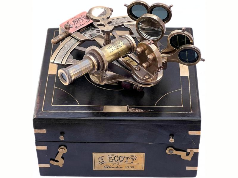 Antique Brass Sextant by J. Scott London 1753 with Wooden Box | Vintage Maritime Navigation Instrument | Nautical Collector’s Gift | Handcrafted Brass Sextant for Explorer & Sailor Decor