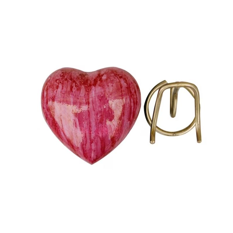 Marble finish, Brass made pink Heart Keepsake Cremation Urn for human ashes