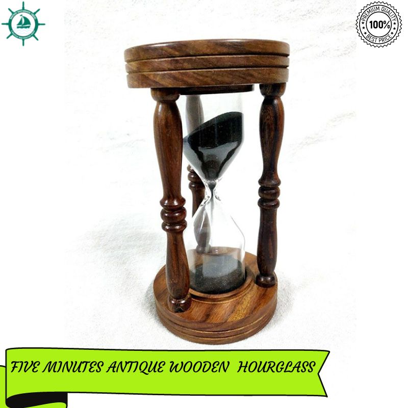 Wooden Sand Timer, Hourglass or Sand Clock Vintage Maritime 12 Inches Nautical ( Black )