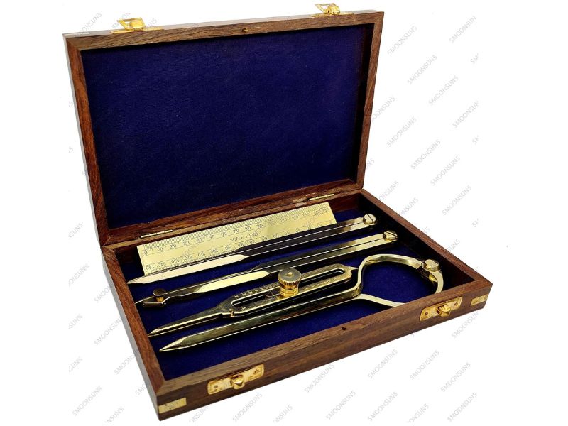 Proportional Divider Set of 5, Full Brass dividers with Executive Wooden Box, Single Handed 8\