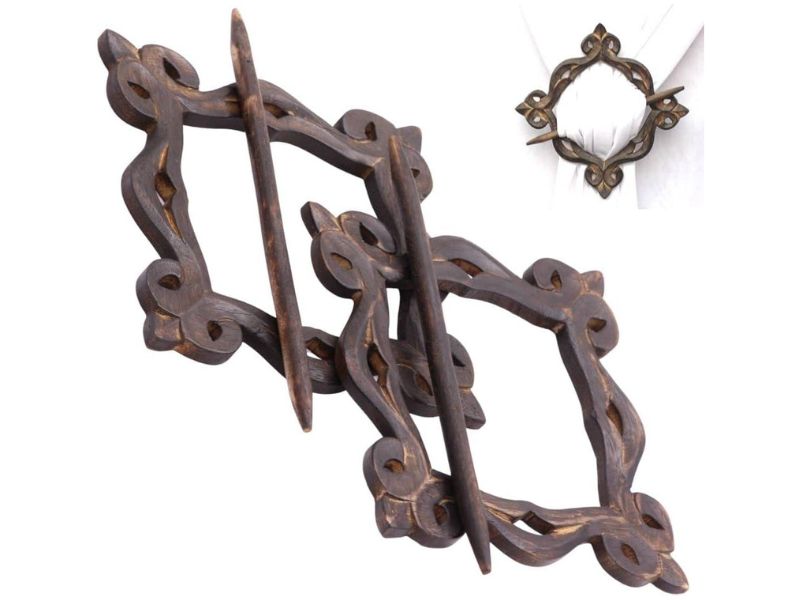Beautiful Wooden Curtain Tiebacks | Handmade Antique Rustic Curtain Hooks | Decorative Window Drapery Holdbacks | Vintage Home Décor Accessories | Modern Boho Curtain Tie for Living Room