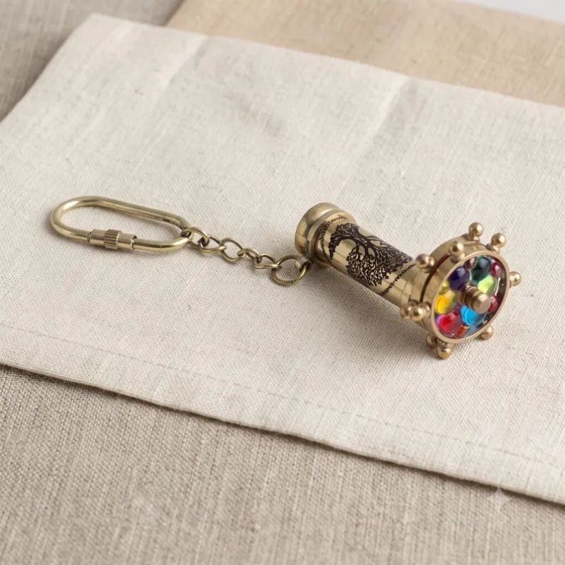 Tree of Life Brass wheel keleidoscope Keychain, Handmade Optical Instrument, Boho Keyring