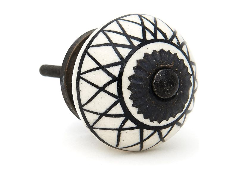 Black Lines Pattern Ceramic Drawer Knobs – Set of 12 Decorative Cabinet Pulls for Dresser, Wardrobe, Cupboard & Doors