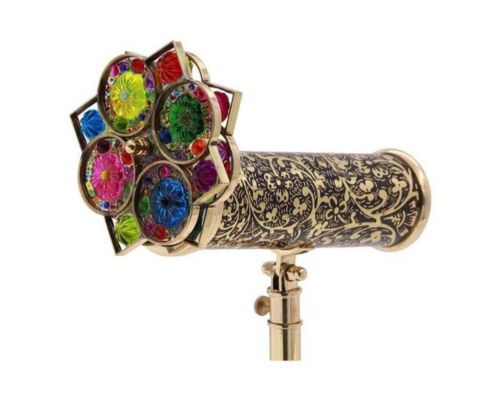 Large Floral Brass Parlor Kaleidoscope with Dual Mirror Systems & Tripod Stand – Limited Edition Collectible, Unique Handmade Gift for Weddings, Christmas & Special Occasions