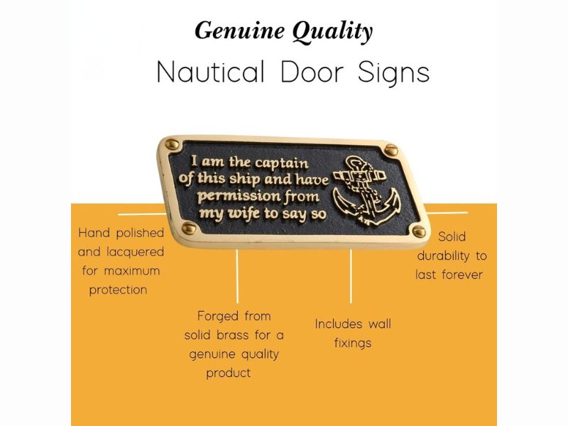Nautical Brass Gift Plaque – “Wife’s Permission” Boating & Sailing Sign | Funny Maritime Wall Décor for Boat Cabin, Man Cave, Bar, or Office | Perfect Nautical Birthday Gift for Him, Sailor, or Captain