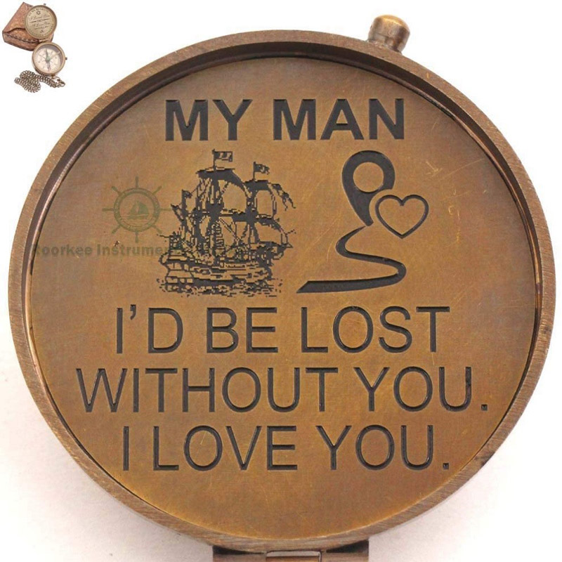  Directional Compass Quote Engraved with Stamped Leather Case for Camping, Hiking, Touring engraved &amp;amp;amp;quot;My Man :I&amp;amp;amp;#039;d be lost&amp;amp;amp;quot;