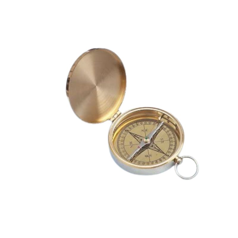 Nautical Solid Brass Gentlemen Compass with Wooden Box , 4 inches, Engravable Brass Compass