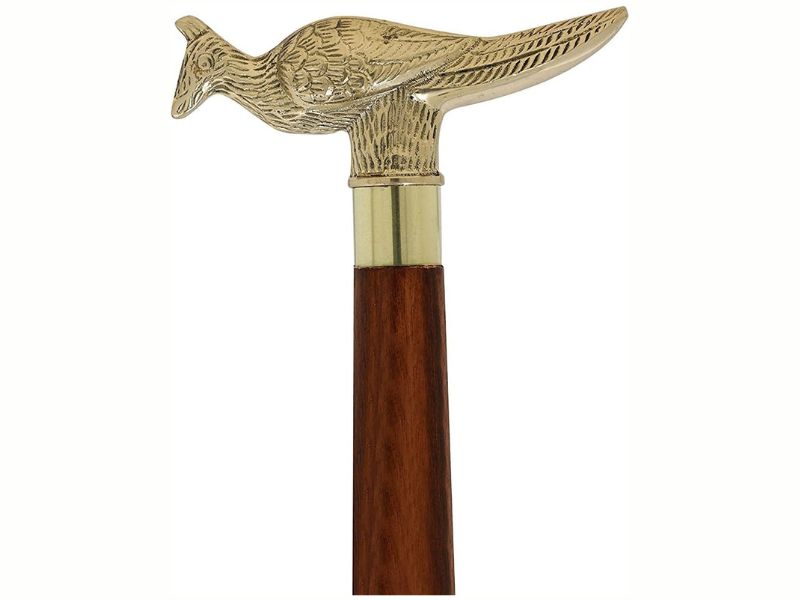 Brass Peacock Handle Wooden Walking Cane – Vintage Style Solid Brass Bird Design Stick – 37 Inch Handmade Walking Stick for Men & Women – Antique Finish Gift Cane with Rosewood Shaft